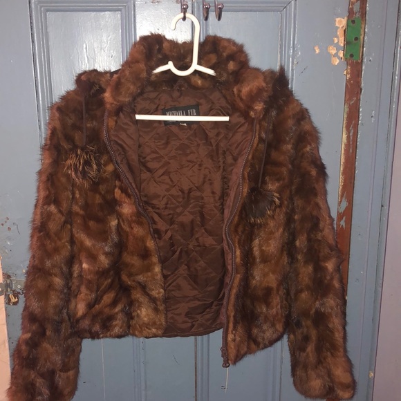 Short Real Whiskey Mink with Hood - Picture 1 of 2